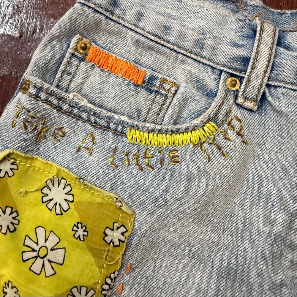 BDG A Line Light Blue Patchwork Jean Shorts - Picture 5 of 13